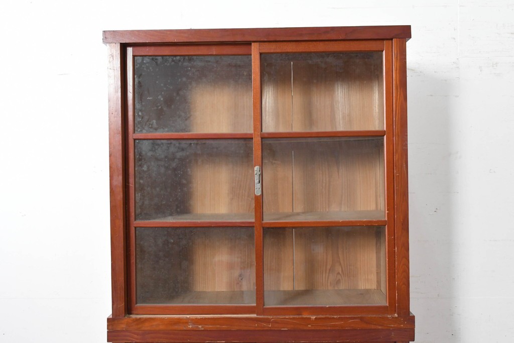 和製アンティーク　レトロな引き出し付き重ねガラス戸棚　(R-086730)