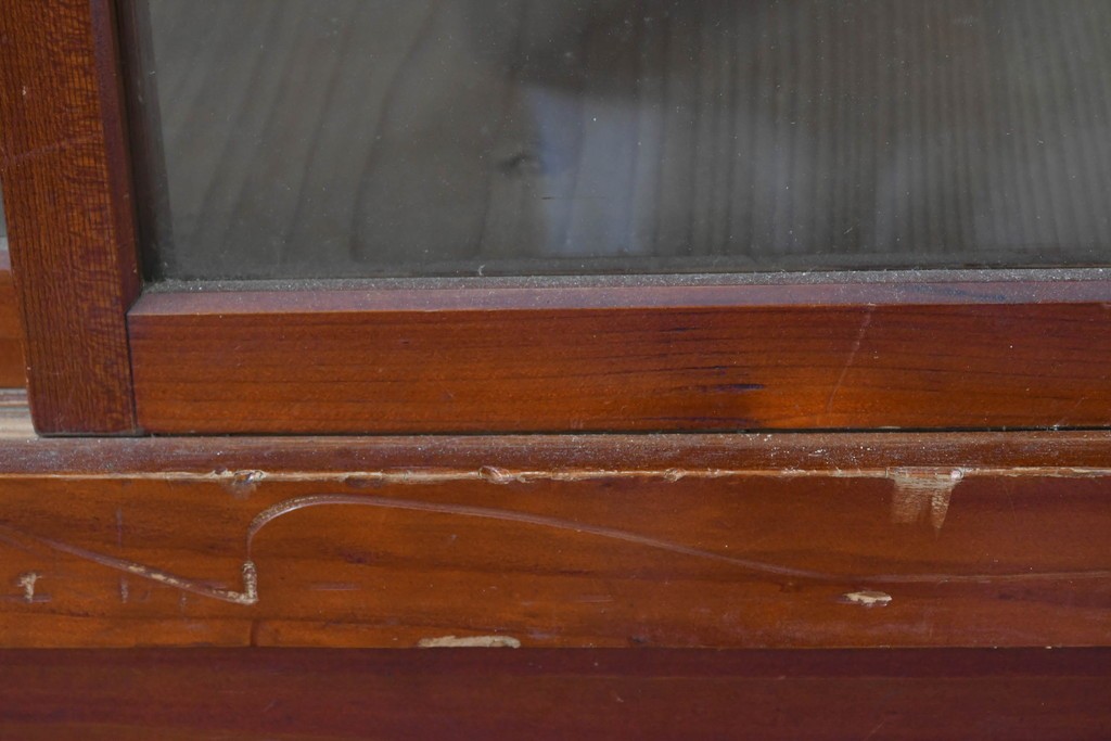 和製アンティーク　レトロな引き出し付き重ねガラス戸棚　(R-086730)