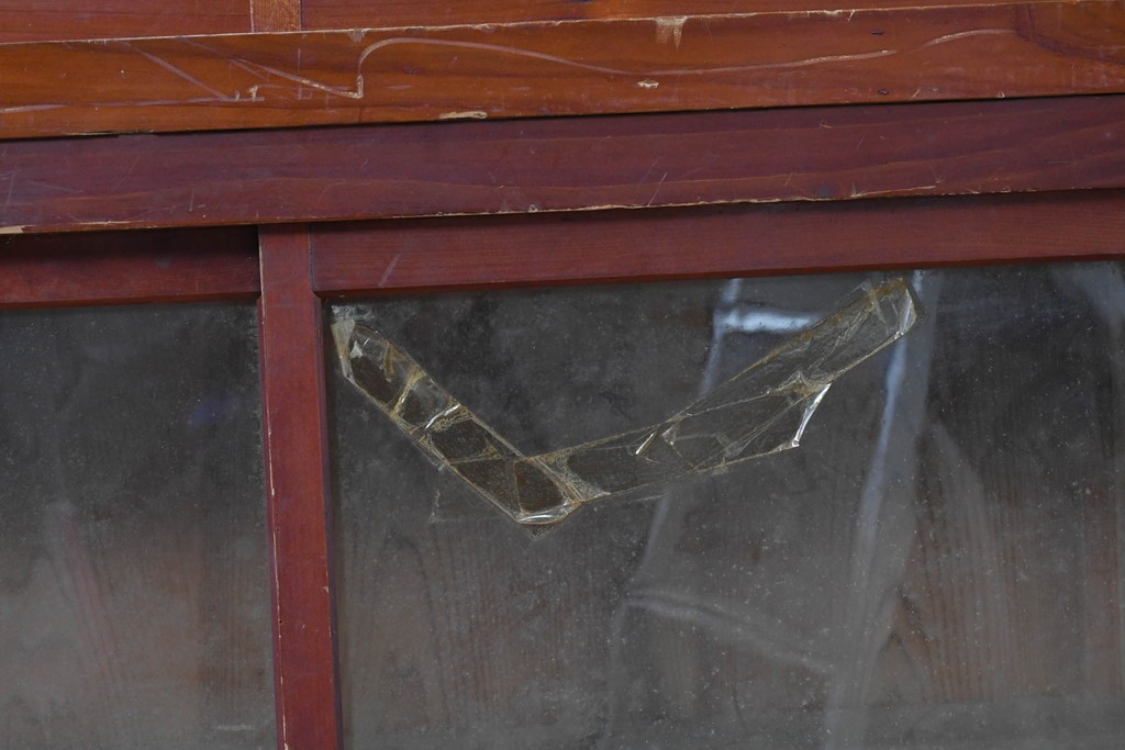 和製アンティーク　レトロな引き出し付き重ねガラス戸棚　(R-086730)