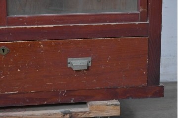 和製アンティーク　レトロな引き出し付き重ねガラス戸棚　(R-086730)