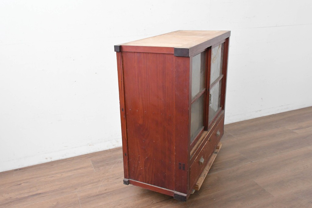 和製アンティーク　レトロな引き出し付きガラス戸棚　(R-086732)