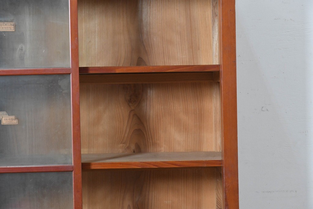 和製アンティーク　レトロな引き出し付き重ねガラス戸棚　(R-086733)