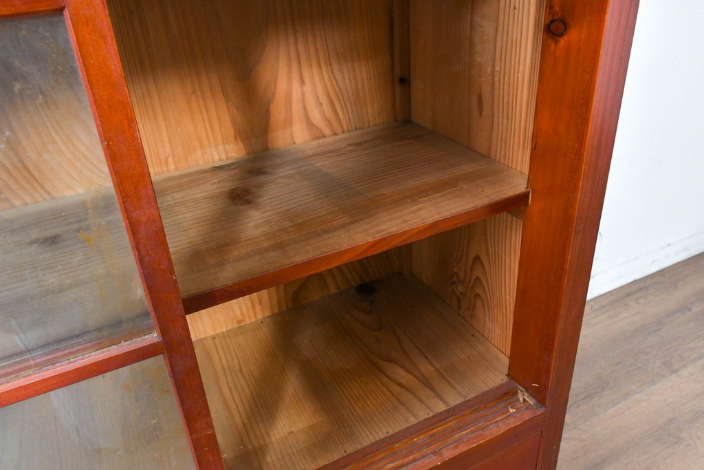 和製アンティーク　レトロな引き出し付き重ねガラス戸棚　(R-086733)