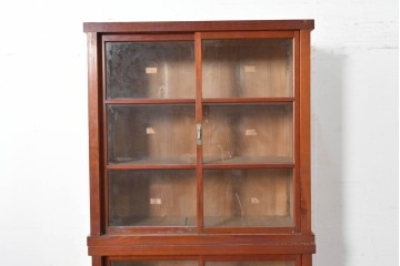 和製アンティーク　レトロな引き出し付き重ねガラス戸棚　(R-086733)