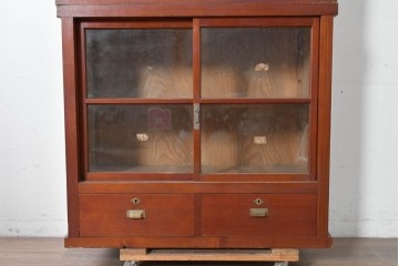 和製アンティーク　レトロな引き出し付き重ねガラス戸棚　(R-086733)