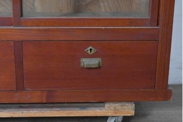 和製アンティーク　レトロな引き出し付き重ねガラス戸棚　(R-086733)