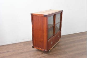 和製アンティーク　レトロな引き出し付きガラス戸棚　(R-086735)