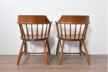 中古　美品　柏木工(KASHIWA、かしわ)　楢(ナラ)材　木の温もりあふれるキャプテンチェア2脚セット　(R-086743)