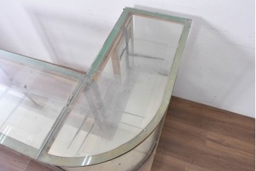 和製ヴィンテージ　曲げガラス　引き出し3杯付きの昭和レトロなL型ショーケース　(R-086745)