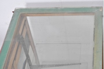 和製ヴィンテージ　曲げガラス　引き出し3杯付きの昭和レトロなL型ショーケース　(R-086745)