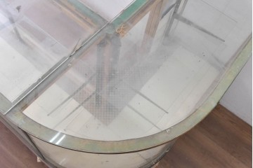 和製ヴィンテージ　曲げガラス　引き出し3杯付きの昭和レトロなL型ショーケース　(R-086745)