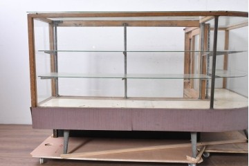 和製ヴィンテージ　曲げガラス　引き出し3杯付きの昭和レトロなL型ショーケース　(R-086745)