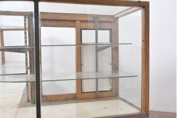 和製ヴィンテージ　曲げガラス　引き出し3杯付きの昭和レトロなL型ショーケース　(R-086745)