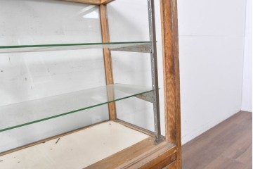 和製ヴィンテージ　曲げガラス　引き出し3杯付きの昭和レトロなL型ショーケース　(R-086745)