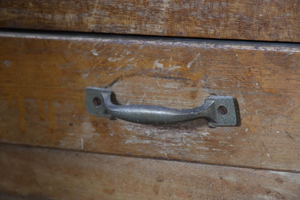 和製ヴィンテージ　曲げガラス　引き出し3杯付きの昭和レトロなL型ショーケース　(R-086745)