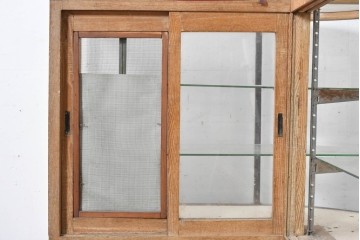 和製ヴィンテージ　曲げガラス　引き出し3杯付きの昭和レトロなL型ショーケース　(R-086745)