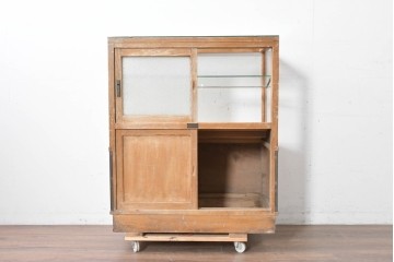和製ヴィンテージ　新藤ケース店　レトロ感が可愛らしい木製フレームのガラスショーケース　(R-086749)