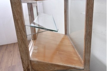 和製ヴィンテージ　新藤ケース店　レトロ感が可愛らしい木製フレームのガラスショーケース　(R-086749)