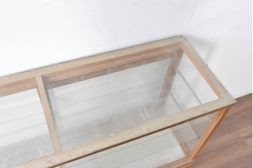 和製ヴィンテージ　楢(ナラ)材の木枠と広いガラス面が魅力のガラスショーケース　(R-086750)