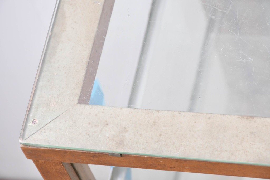 和製ヴィンテージ　楢(ナラ)材の木枠と広いガラス面が魅力のガラスショーケース　(R-086750)