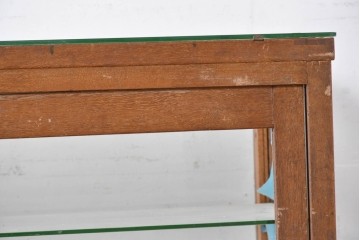 和製ヴィンテージ　楢(ナラ)材の木枠と広いガラス面が魅力のガラスショーケース　(R-086750)