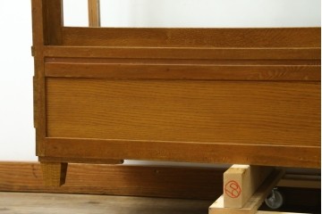 和製ヴィンテージ　楢(ナラ)材の木枠と広いガラス面が魅力のガラスショーケース　(R-086750)