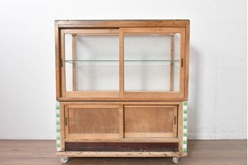 和製ヴィンテージ　希少な小振りサイズ! 　市松模様のタイルがレトロなたばこガラスケース　(R-086752)