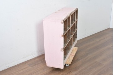 《ペイント仕上げ限定》　和製ヴィンテージ　小振りな15マス収納のシンプルなマス目棚　(R-086753)