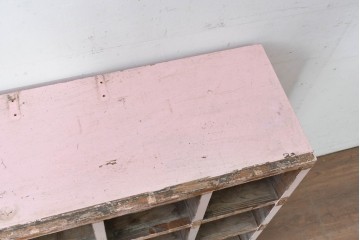 《ペイント仕上げ限定》　和製ヴィンテージ　小振りな15マス収納のシンプルなマス目棚　(R-086753)