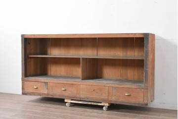 和製アンティーク　木味の素朴な引き出し付きオープンラック　(R-086758)