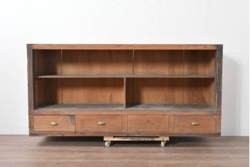 和製アンティーク　木味の素朴な引き出し付きオープンラック　(R-086758)