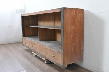 和製アンティーク　木味の素朴な引き出し付きオープンラック　(R-086758)