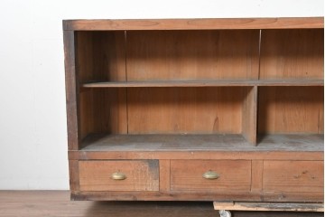 和製アンティーク　木味の素朴な引き出し付きオープンラック　(R-086758)