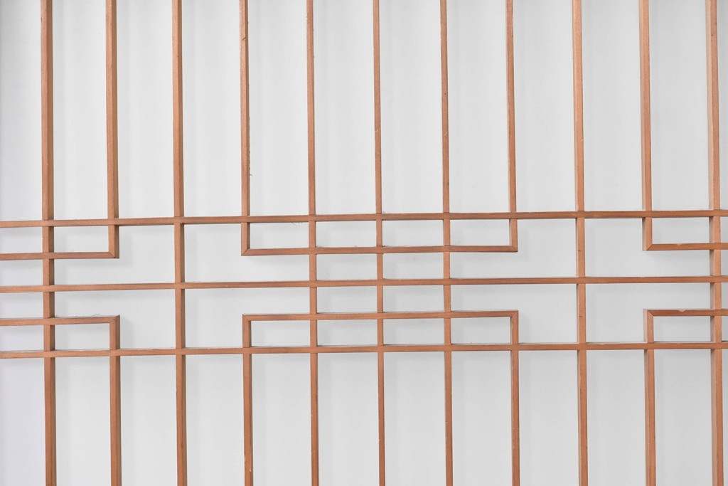 アンティーク建具　昭和後期　片面ガラス　明るい木色に端正な組子が魅力の書院戸2枚セット　(R-086763)