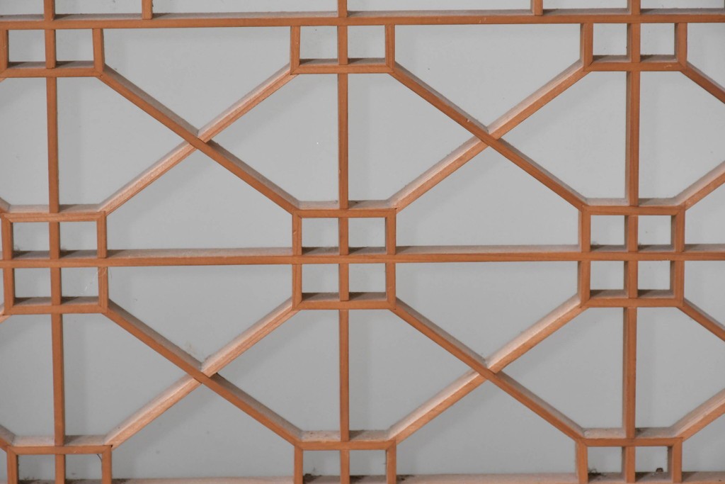 アンティーク建具　昭和後期　片面ガラス　明るい木色に端正な組子が魅力の書院戸2枚セット　(R-086763)