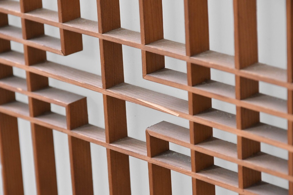 アンティーク建具　昭和後期　片面ガラス　明るい木色に端正な組子が魅力の書院戸2枚セット　(R-086763)