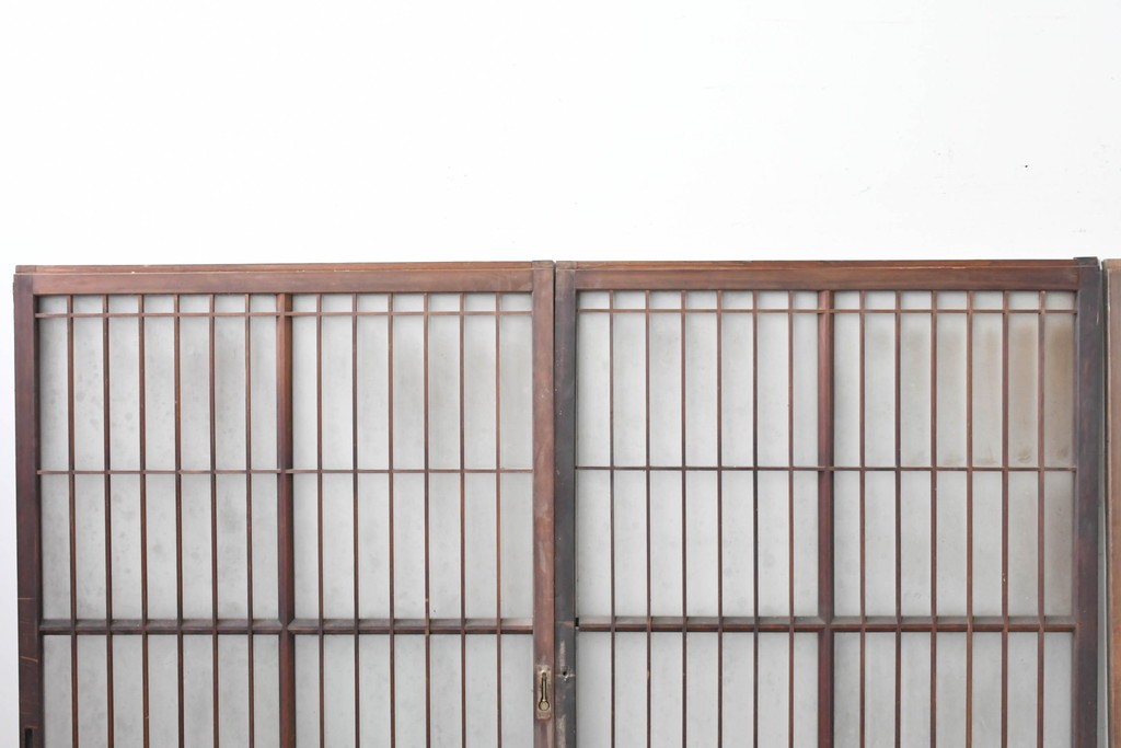 アンティーク建具　昭和中期　細やかな格子の入ったガラス窓4枚セット　(R-086764)