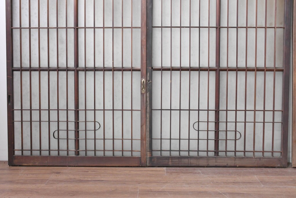 アンティーク建具　昭和中期　細やかな格子の入ったガラス窓4枚セット　(R-086764)