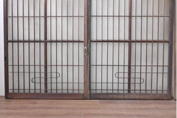 アンティーク建具　昭和中期　細やかな格子の入ったガラス窓4枚セット　(R-086764)