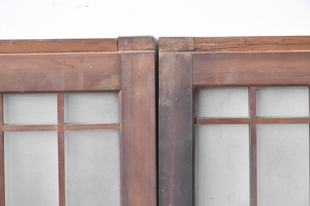 アンティーク建具　昭和中期　細やかな格子の入ったガラス窓4枚セット　(R-086764)