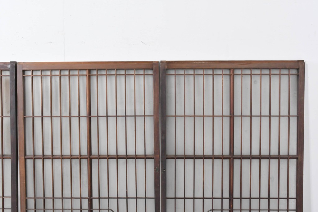 アンティーク建具　昭和中期　細やかな格子の入ったガラス窓4枚セット　(R-086764)