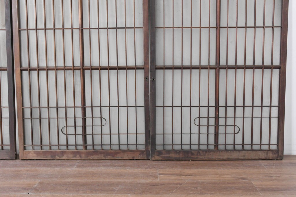 アンティーク建具　昭和中期　細やかな格子の入ったガラス窓4枚セット　(R-086764)