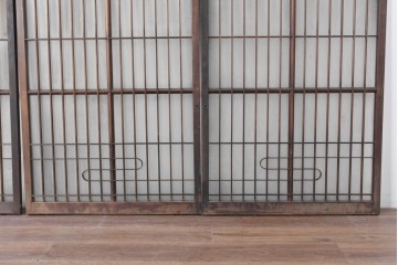 アンティーク建具　昭和中期　細やかな格子の入ったガラス窓4枚セット　(R-086764)