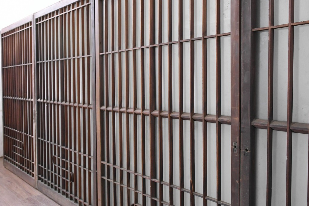 アンティーク建具　昭和中期　細やかな格子の入ったガラス窓4枚セット　(R-086764)