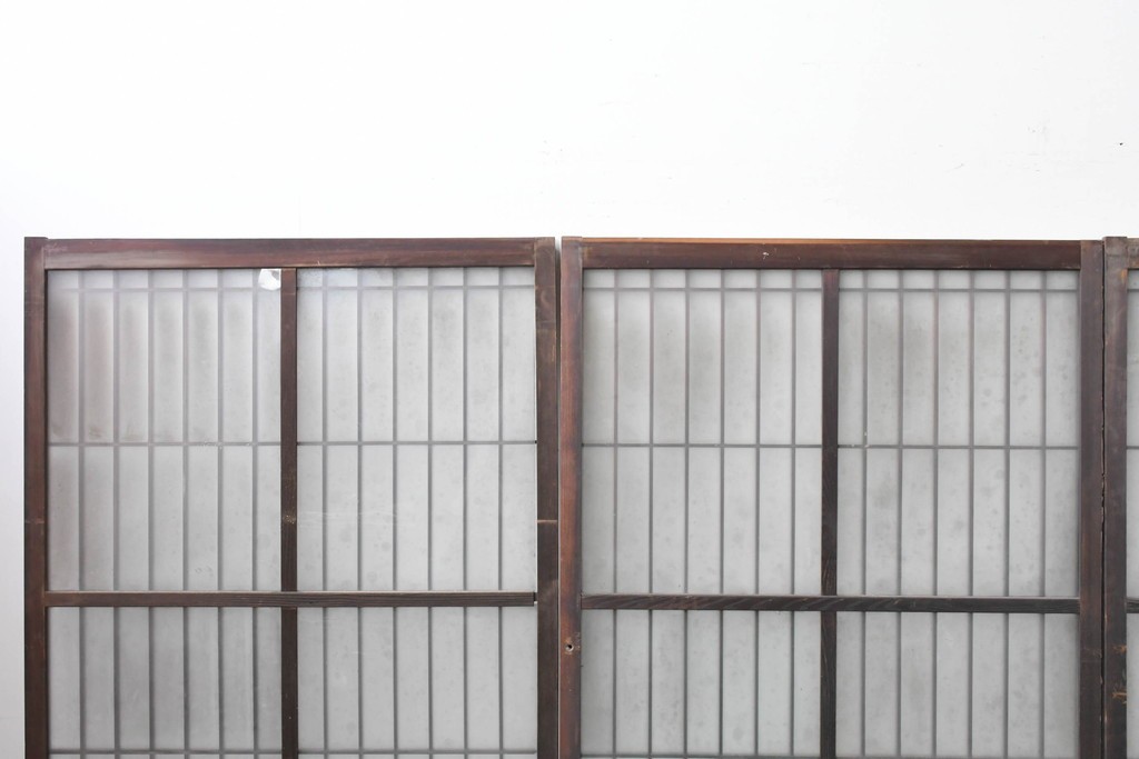 アンティーク建具　昭和中期　細やかな格子の入ったガラス窓4枚セット　(R-086764)