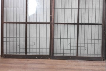 アンティーク建具　昭和中期　細やかな格子の入ったガラス窓4枚セット　(R-086764)