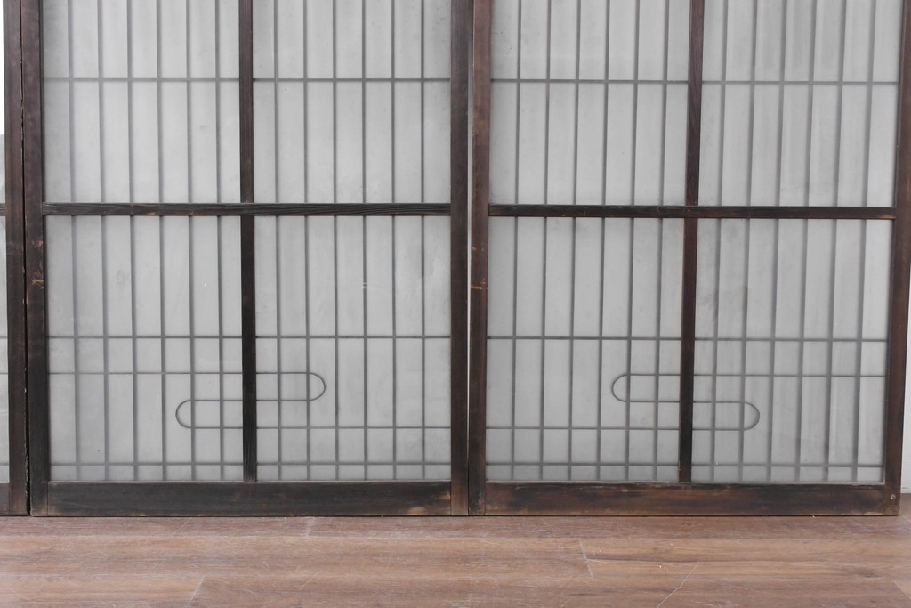 アンティーク建具　昭和中期　細やかな格子の入ったガラス窓4枚セット　(R-086764)