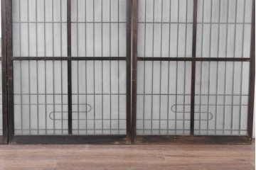 アンティーク建具　昭和中期　細やかな格子の入ったガラス窓4枚セット　(R-086764)