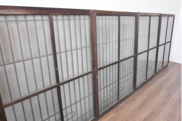アンティーク建具　昭和中期　細やかな格子の入ったガラス窓4枚セット　(R-086764)