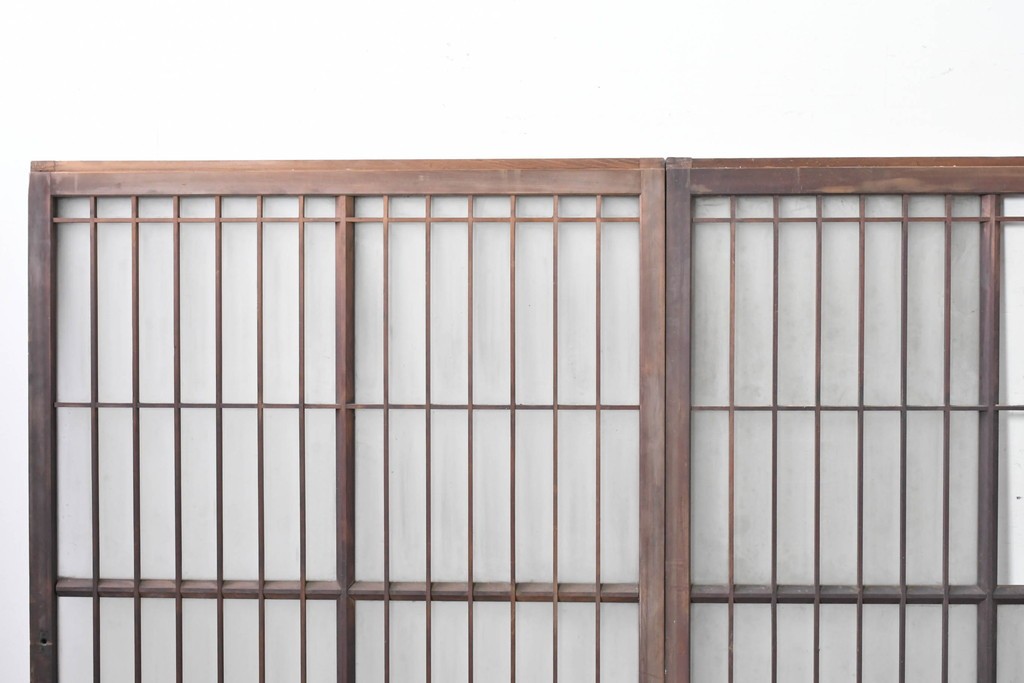 アンティーク建具　昭和中期　細やかな格子の入ったガラス窓3枚セット　(R-086765)